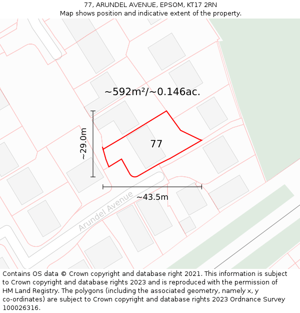77, ARUNDEL AVENUE, EPSOM, KT17 2RN: Plot and title map