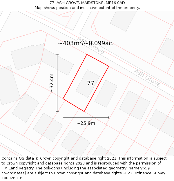 77, ASH GROVE, MAIDSTONE, ME16 0AD: Plot and title map