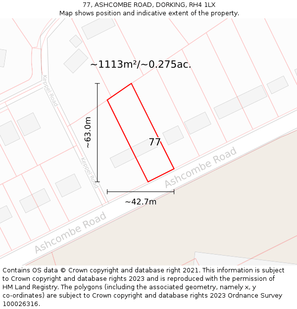 77, ASHCOMBE ROAD, DORKING, RH4 1LX: Plot and title map