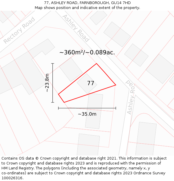 77, ASHLEY ROAD, FARNBOROUGH, GU14 7HD: Plot and title map