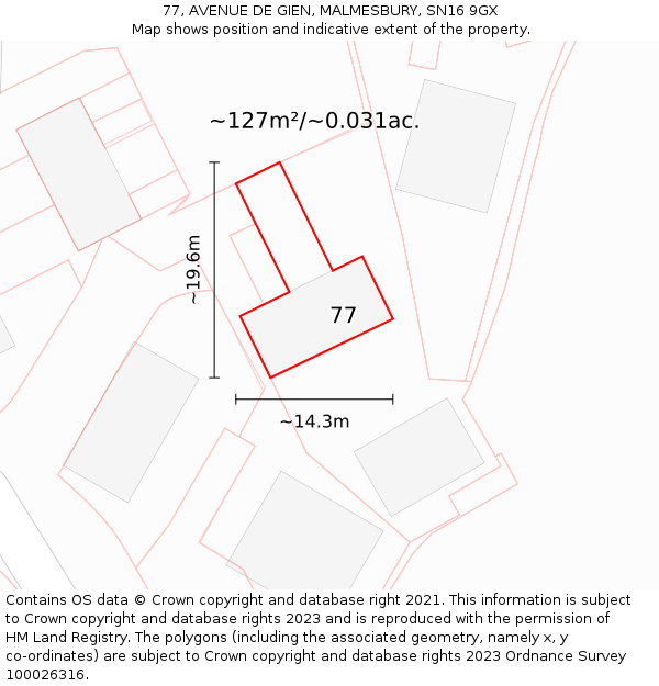 77, AVENUE DE GIEN, MALMESBURY, SN16 9GX: Plot and title map