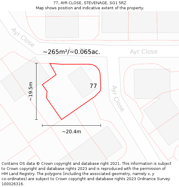 77, AYR CLOSE, STEVENAGE, SG1 5RZ: Plot and title map