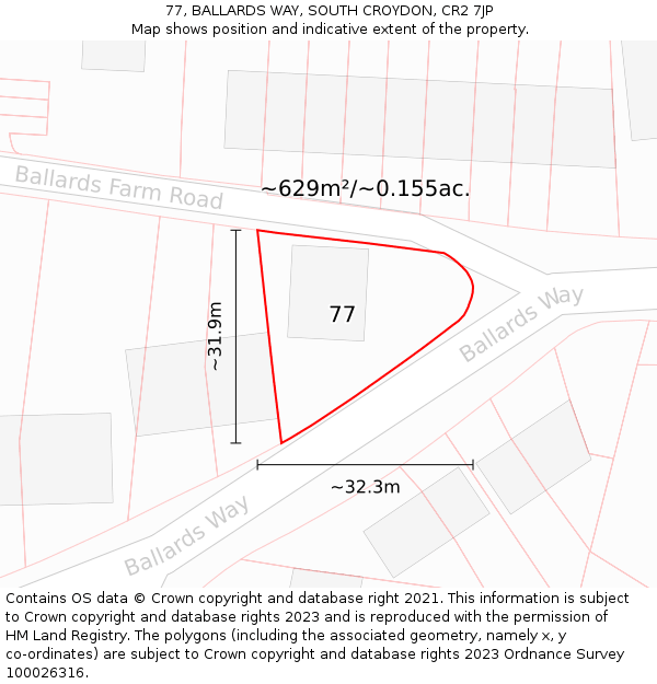 77, BALLARDS WAY, SOUTH CROYDON, CR2 7JP: Plot and title map