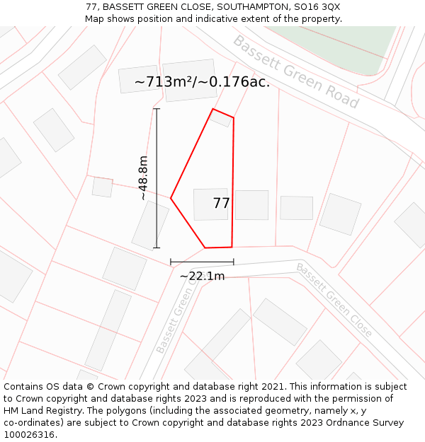 77, BASSETT GREEN CLOSE, SOUTHAMPTON, SO16 3QX: Plot and title map