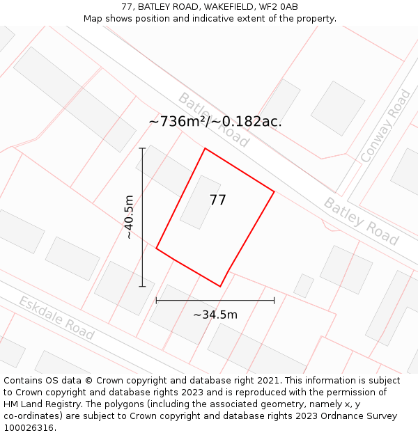 77, BATLEY ROAD, WAKEFIELD, WF2 0AB: Plot and title map