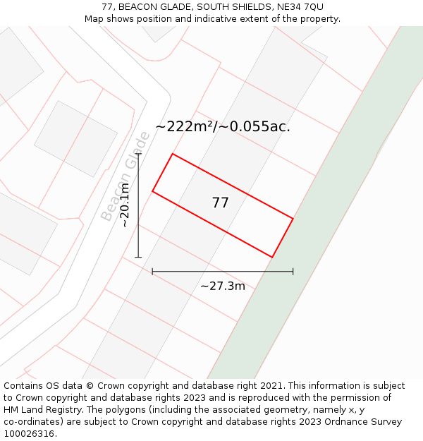 77, BEACON GLADE, SOUTH SHIELDS, NE34 7QU: Plot and title map