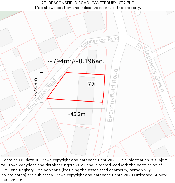 77, BEACONSFIELD ROAD, CANTERBURY, CT2 7LG: Plot and title map