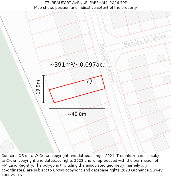 77, BEAUFORT AVENUE, FAREHAM, PO16 7PF: Plot and title map