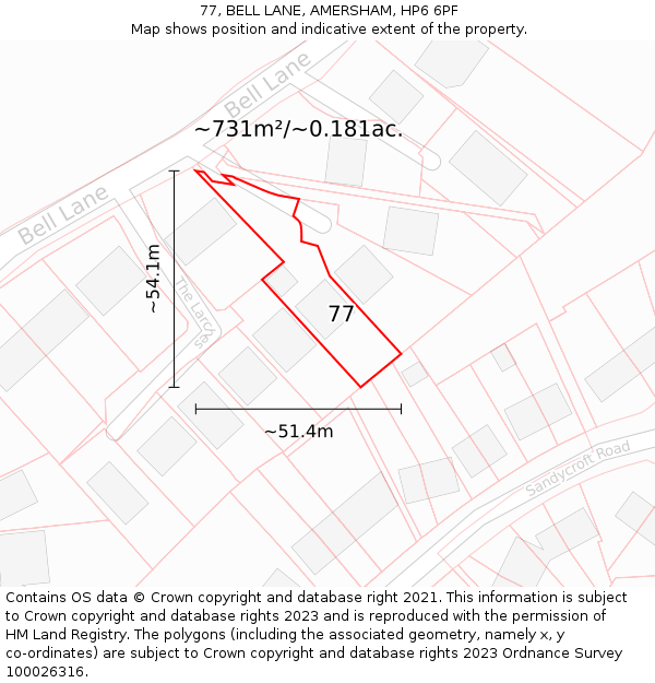 77, BELL LANE, AMERSHAM, HP6 6PF: Plot and title map