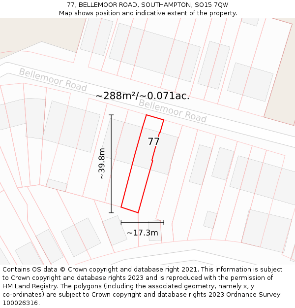 77, BELLEMOOR ROAD, SOUTHAMPTON, SO15 7QW: Plot and title map