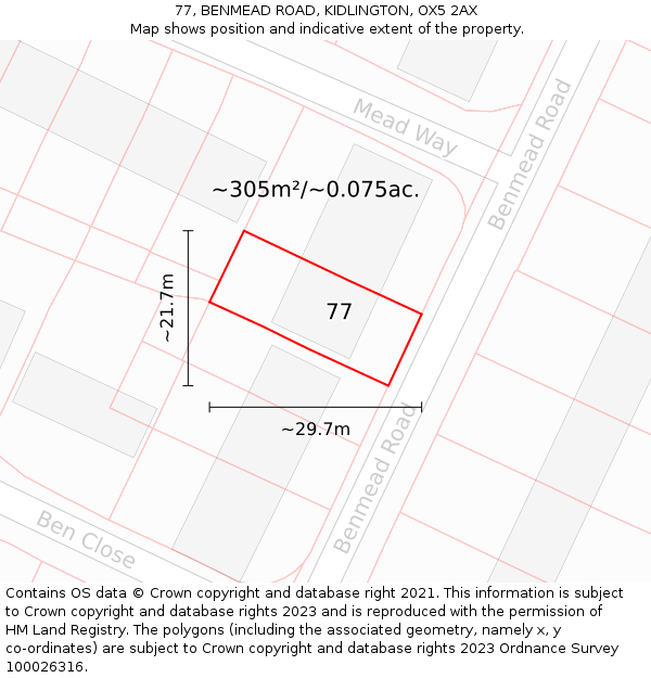 77, BENMEAD ROAD, KIDLINGTON, OX5 2AX: Plot and title map