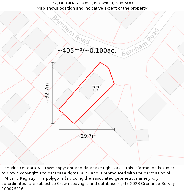 77, BERNHAM ROAD, NORWICH, NR6 5QQ: Plot and title map