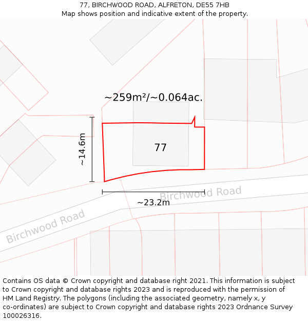 77, BIRCHWOOD ROAD, ALFRETON, DE55 7HB: Plot and title map