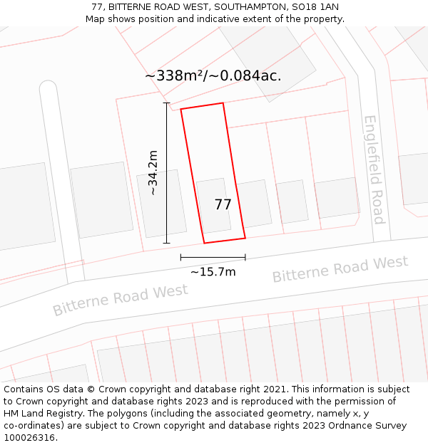 77, BITTERNE ROAD WEST, SOUTHAMPTON, SO18 1AN: Plot and title map