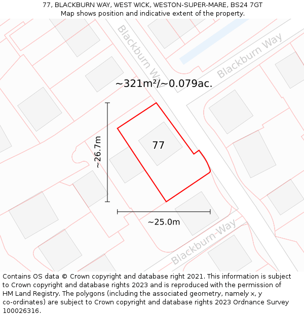 77, BLACKBURN WAY, WEST WICK, WESTON-SUPER-MARE, BS24 7GT: Plot and title map