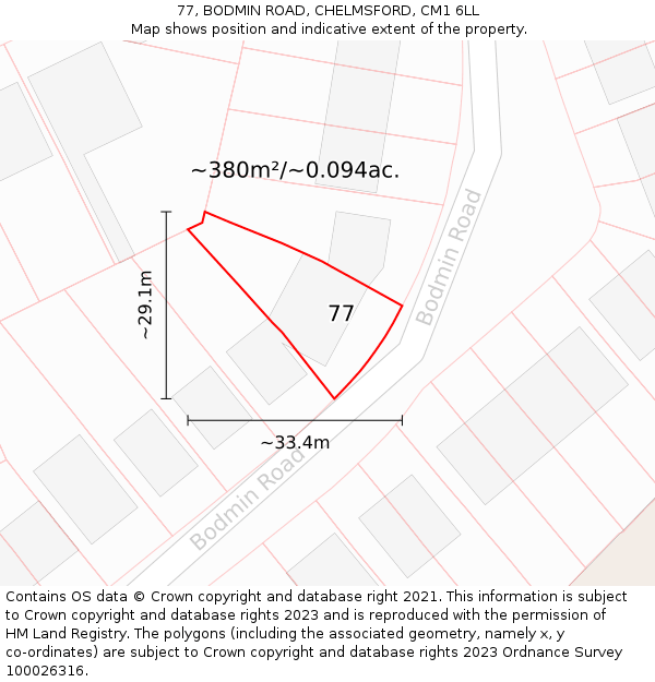 77, BODMIN ROAD, CHELMSFORD, CM1 6LL: Plot and title map