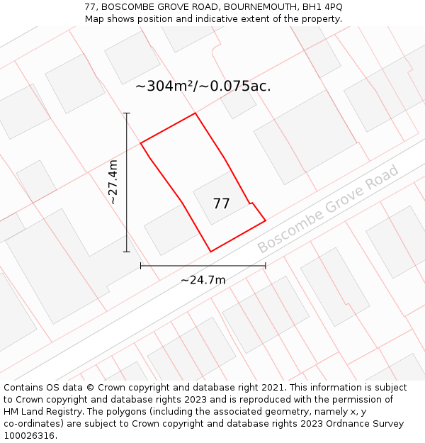 77, BOSCOMBE GROVE ROAD, BOURNEMOUTH, BH1 4PQ: Plot and title map
