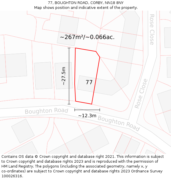 77, BOUGHTON ROAD, CORBY, NN18 8NY: Plot and title map