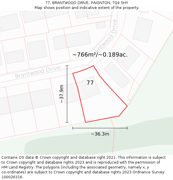 77, BRANTWOOD DRIVE, PAIGNTON, TQ4 5HY: Plot and title map