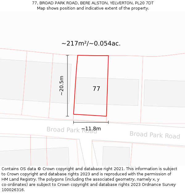 77, BROAD PARK ROAD, BERE ALSTON, YELVERTON, PL20 7DT: Plot and title map