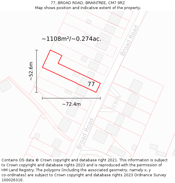 77, BROAD ROAD, BRAINTREE, CM7 9RZ: Plot and title map