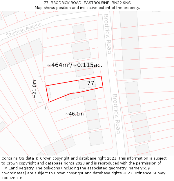 77, BRODRICK ROAD, EASTBOURNE, BN22 9NS: Plot and title map