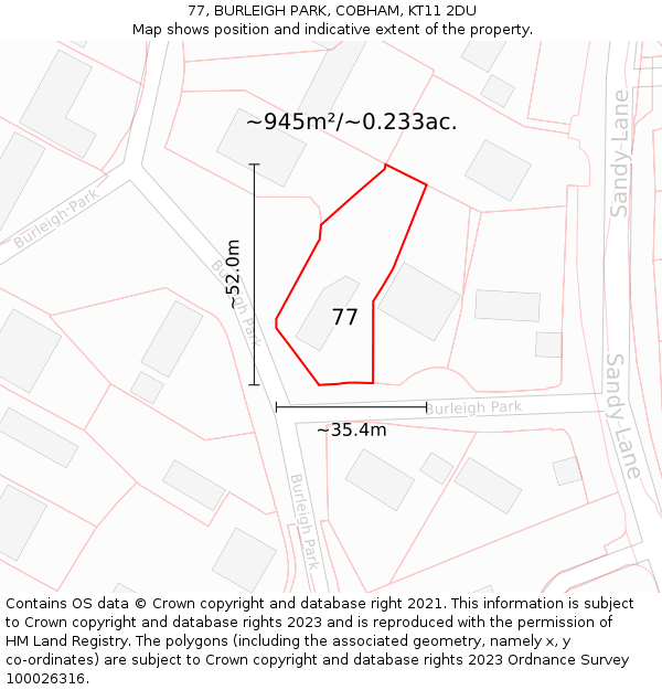 77, BURLEIGH PARK, COBHAM, KT11 2DU: Plot and title map