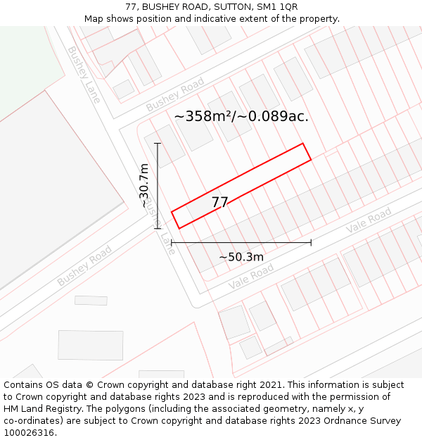 77, BUSHEY ROAD, SUTTON, SM1 1QR: Plot and title map