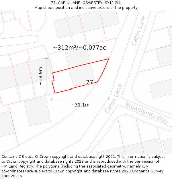 77, CABIN LANE, OSWESTRY, SY11 2LL: Plot and title map