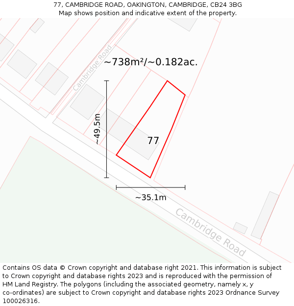 77, CAMBRIDGE ROAD, OAKINGTON, CAMBRIDGE, CB24 3BG: Plot and title map