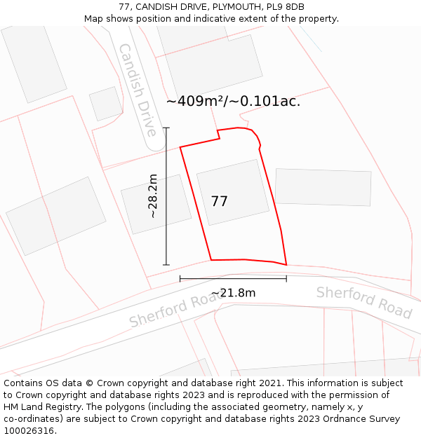 77, CANDISH DRIVE, PLYMOUTH, PL9 8DB: Plot and title map