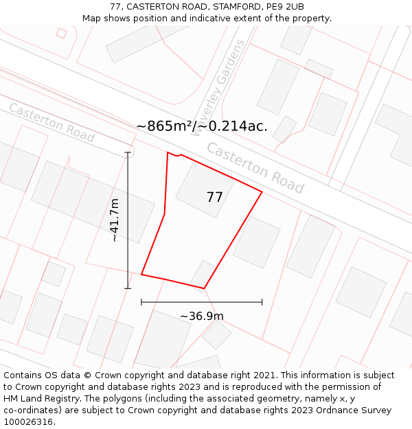 77, CASTERTON ROAD, STAMFORD, PE9 2UB: Plot and title map