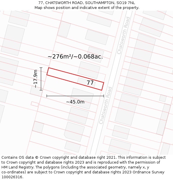 77, CHATSWORTH ROAD, SOUTHAMPTON, SO19 7NL: Plot and title map