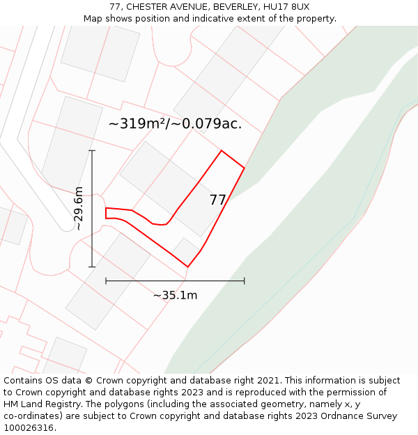 77, CHESTER AVENUE, BEVERLEY, HU17 8UX: Plot and title map