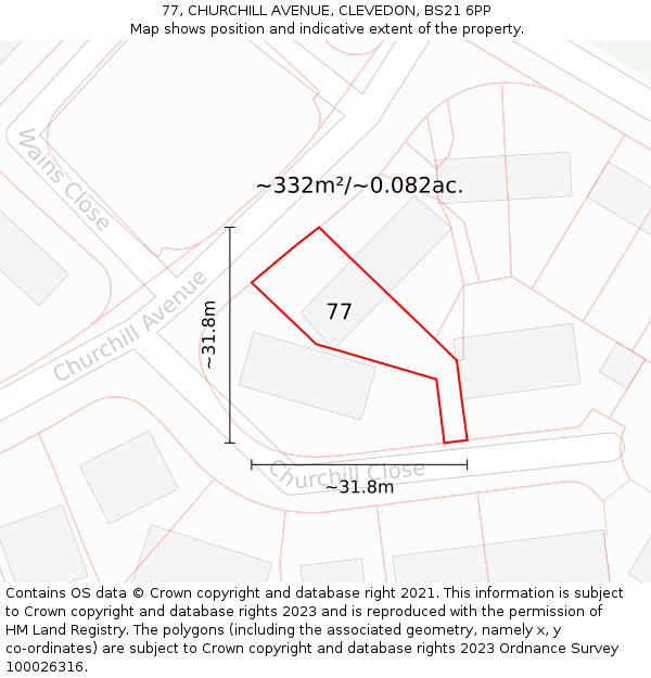 77, CHURCHILL AVENUE, CLEVEDON, BS21 6PP: Plot and title map