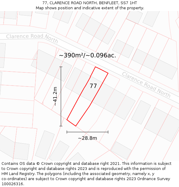 77, CLARENCE ROAD NORTH, BENFLEET, SS7 1HT: Plot and title map