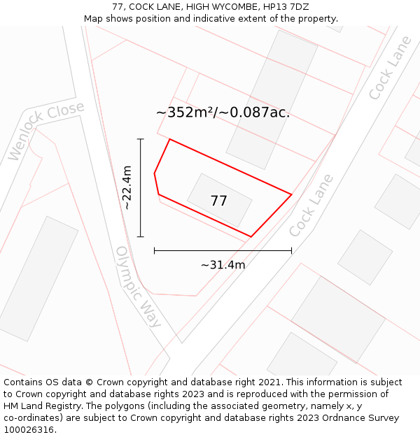 77, COCK LANE, HIGH WYCOMBE, HP13 7DZ: Plot and title map