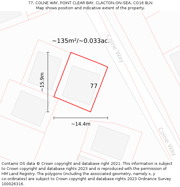 77, COLNE WAY, POINT CLEAR BAY, CLACTON-ON-SEA, CO16 8LN: Plot and title map