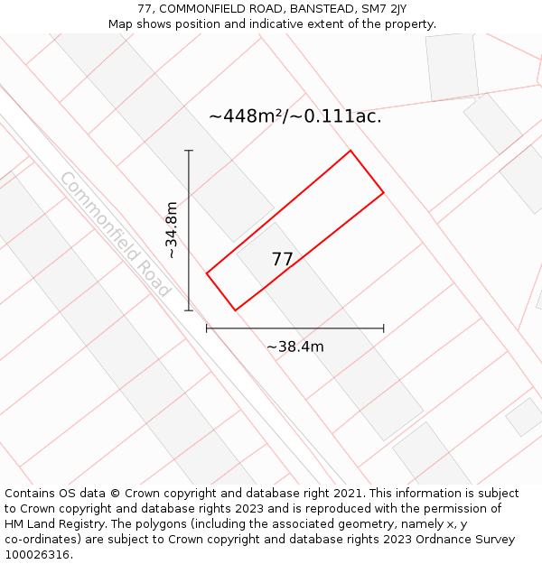 77, COMMONFIELD ROAD, BANSTEAD, SM7 2JY: Plot and title map