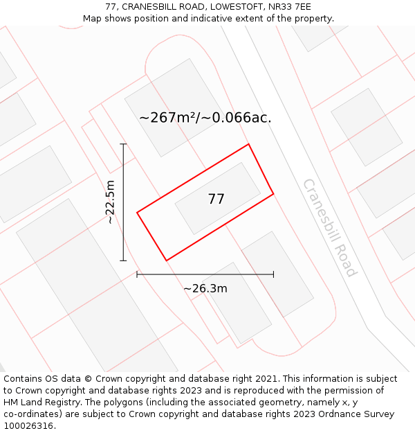 77, CRANESBILL ROAD, LOWESTOFT, NR33 7EE: Plot and title map