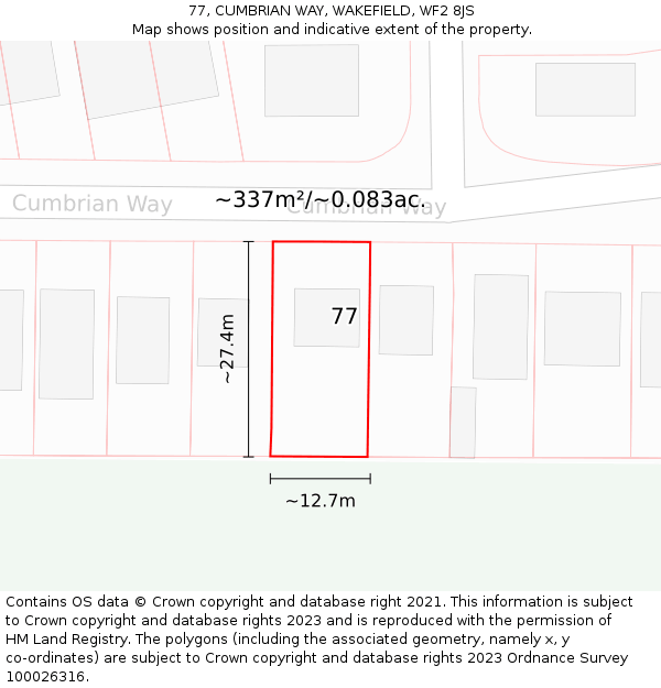 77, CUMBRIAN WAY, WAKEFIELD, WF2 8JS: Plot and title map