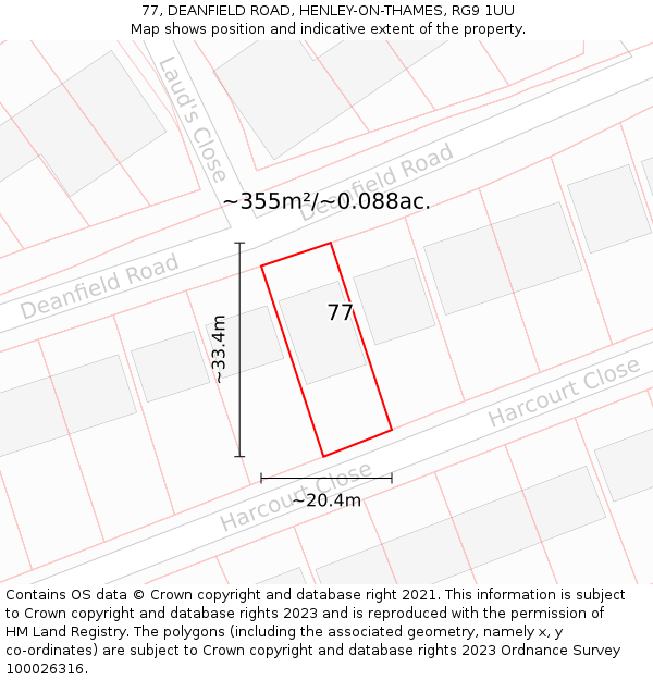 77, DEANFIELD ROAD, HENLEY-ON-THAMES, RG9 1UU: Plot and title map