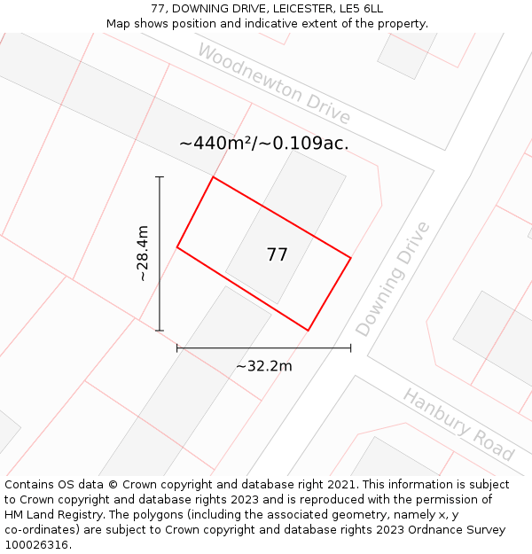 77, DOWNING DRIVE, LEICESTER, LE5 6LL: Plot and title map