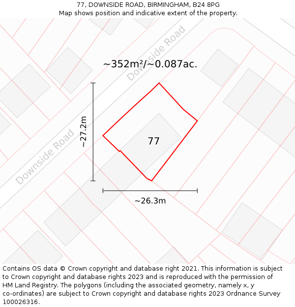 77, DOWNSIDE ROAD, BIRMINGHAM, B24 8PG: Plot and title map