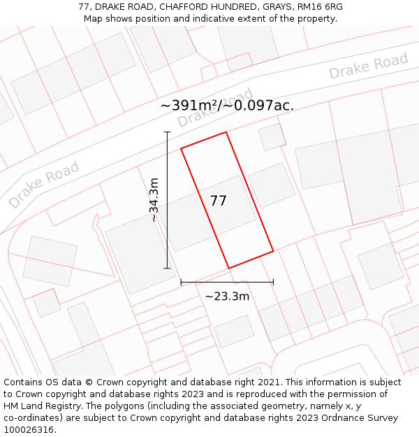 77, DRAKE ROAD, CHAFFORD HUNDRED, GRAYS, RM16 6RG: Plot and title map