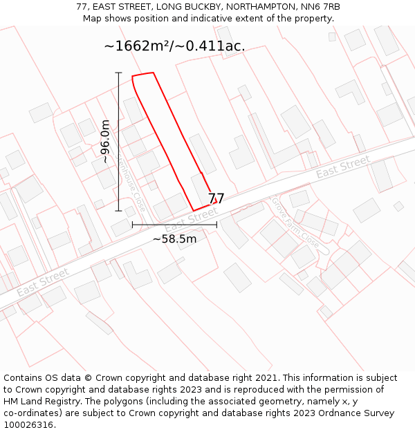77, EAST STREET, LONG BUCKBY, NORTHAMPTON, NN6 7RB: Plot and title map