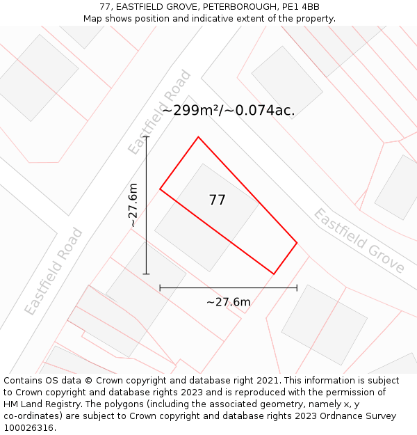 77, EASTFIELD GROVE, PETERBOROUGH, PE1 4BB: Plot and title map
