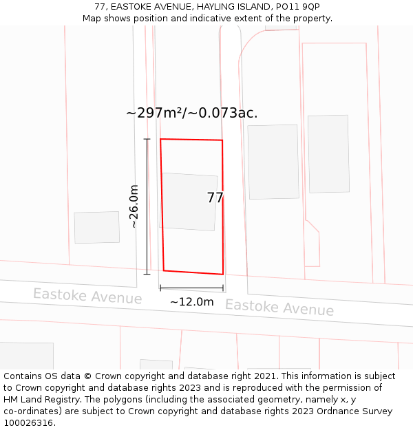 77, EASTOKE AVENUE, HAYLING ISLAND, PO11 9QP: Plot and title map