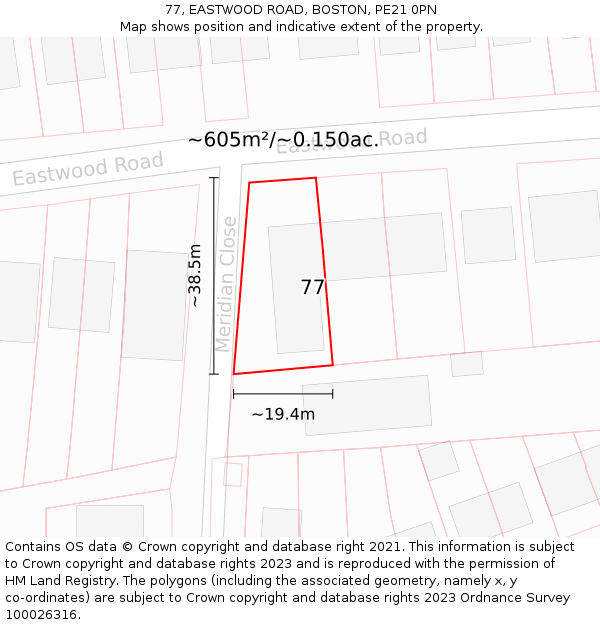 77, EASTWOOD ROAD, BOSTON, PE21 0PN: Plot and title map