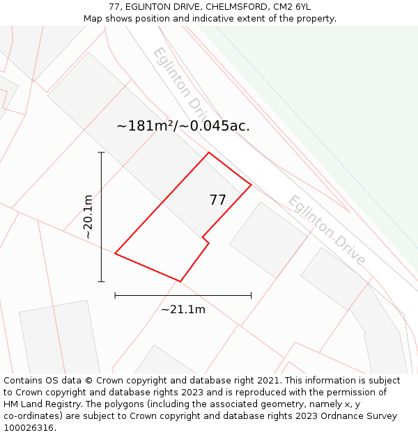 77, EGLINTON DRIVE, CHELMSFORD, CM2 6YL: Plot and title map